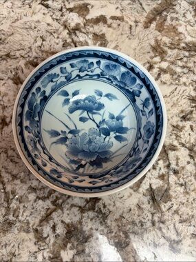 Blue and White Floral Ceramic Decorative Bowl vintage Japanese